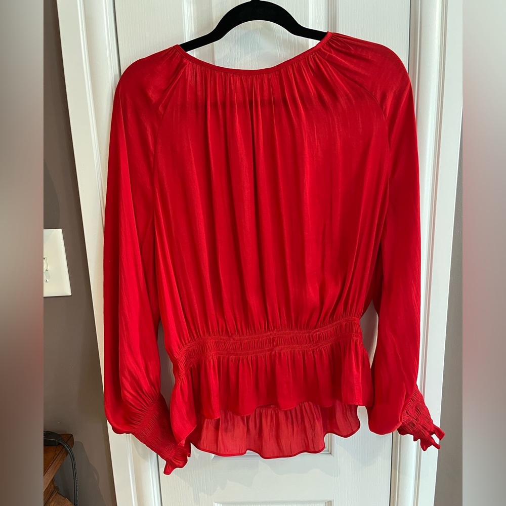 Red Long Sleeved Peplum Blouse